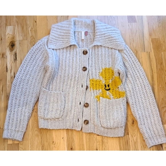 Anthropologie Pilcro Smiley Face Flower Cardigan Sweater Size Small - Picture 2 of 15